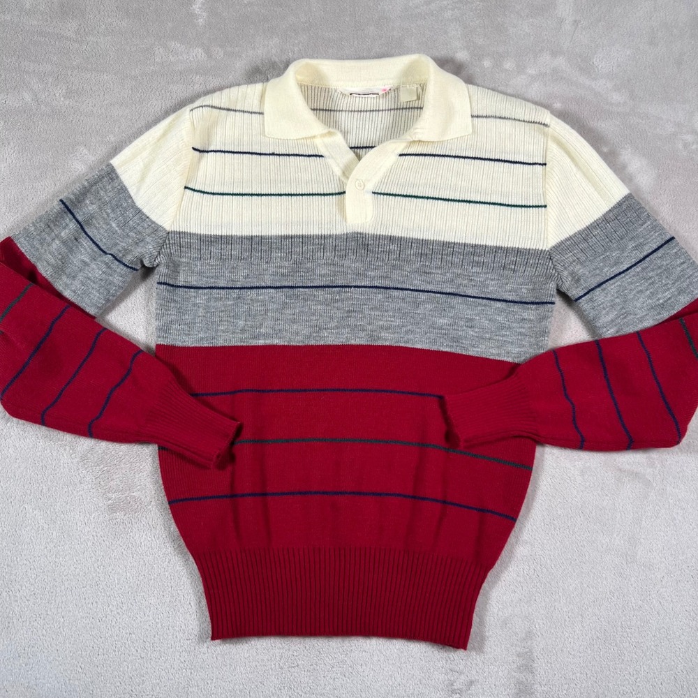 Vintage 90s Montgomery Ward Polo Sweater Men's Medium Multicolor Striped Knit